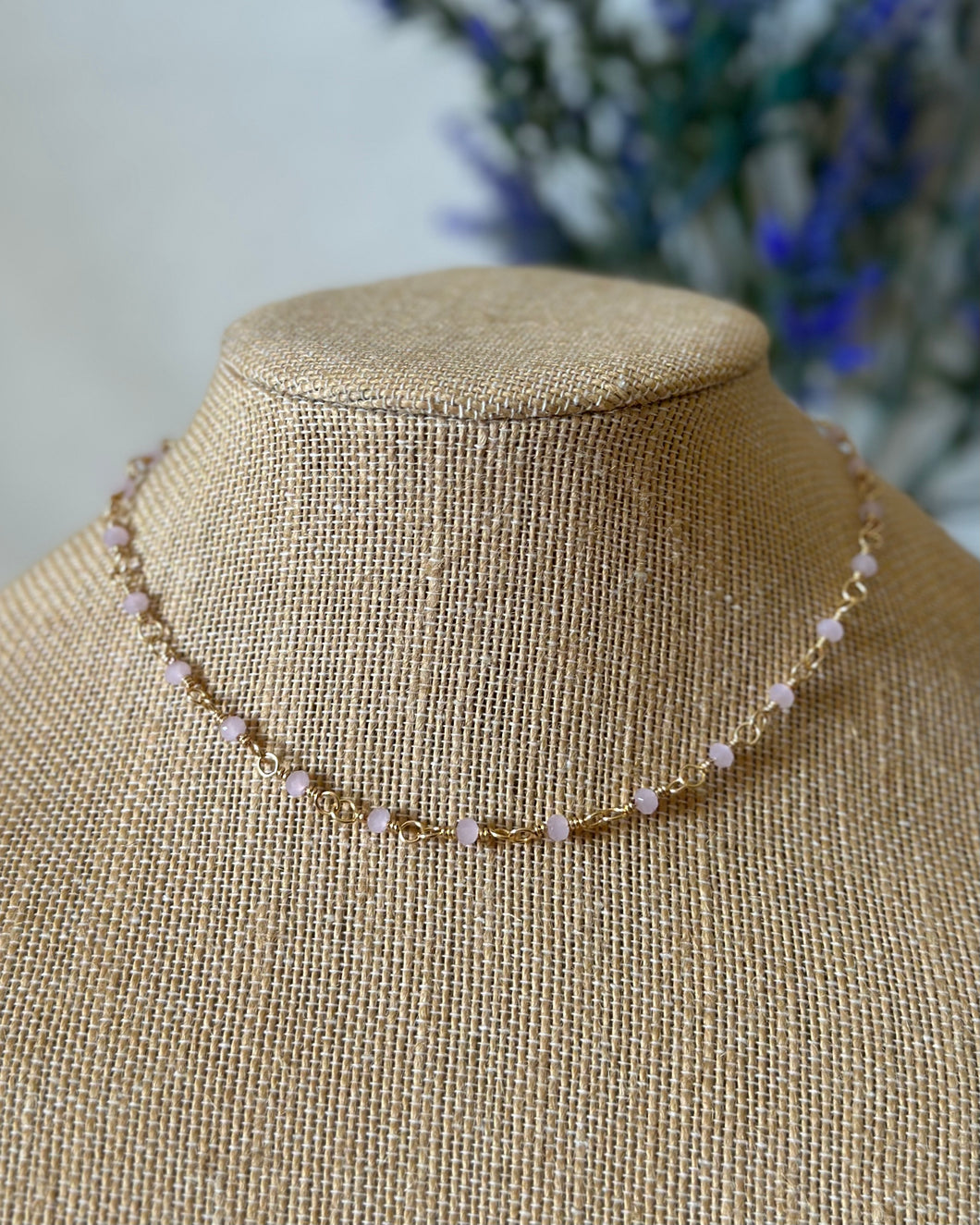 Tickled Pink- Gold Wire Wrapped Necklace