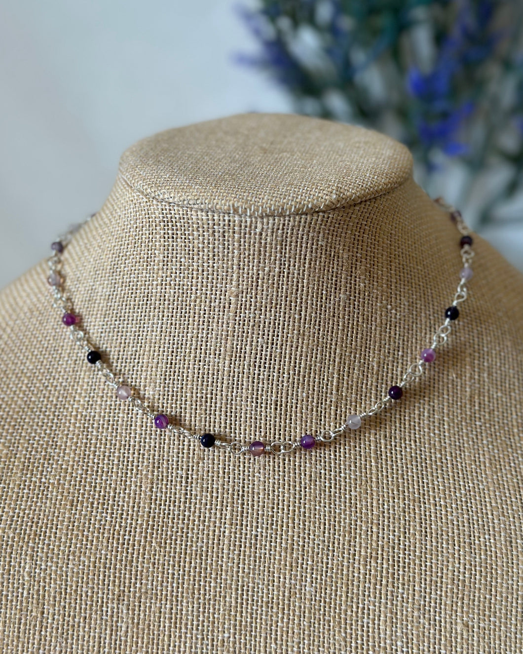 Mulberry Wine- Silver Wire Wrapped Necklace
