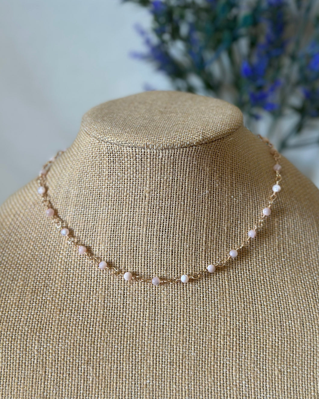 Pink Sea- Gold Wire Wrapped Necklace