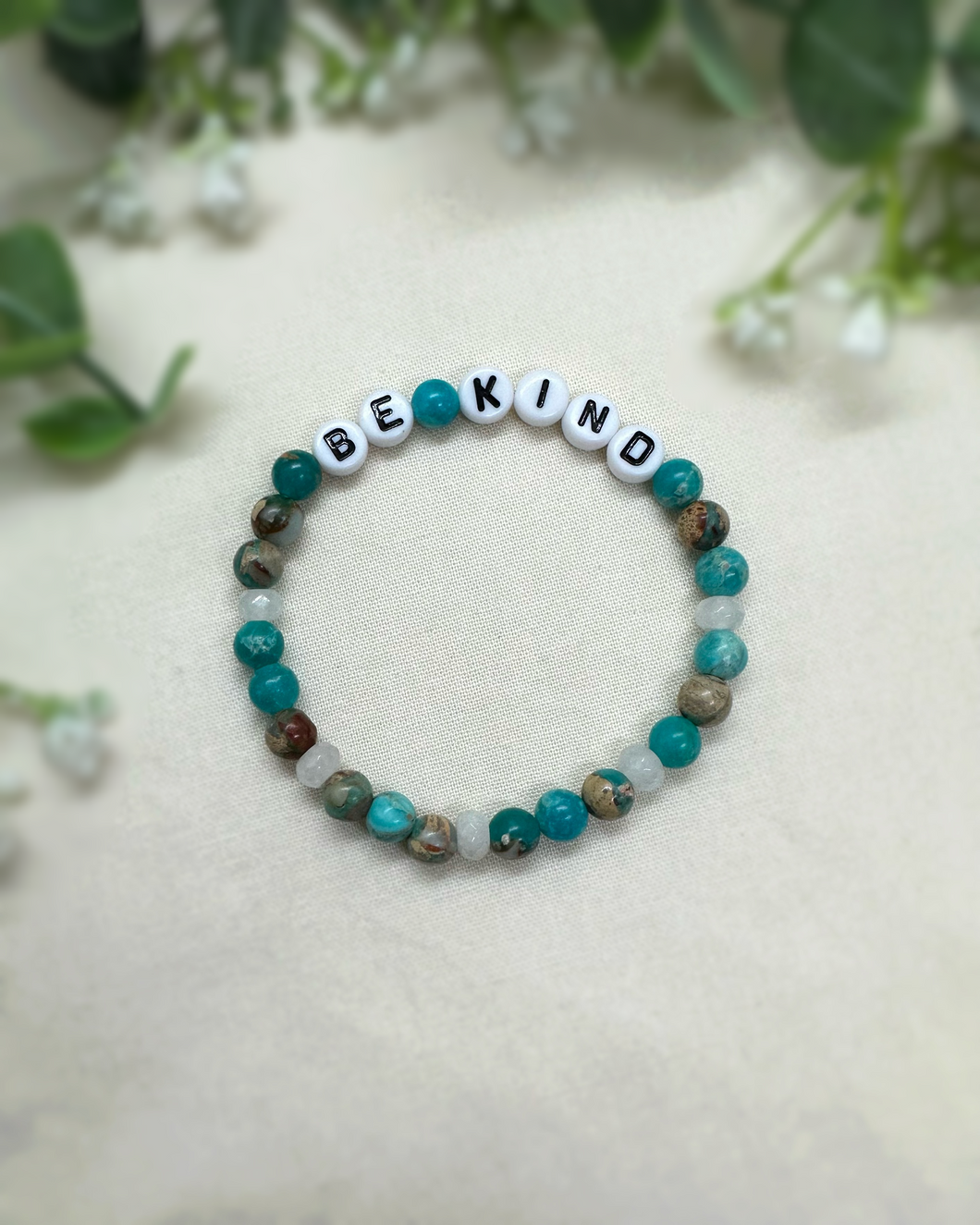 BE KIND blue and brown marble pre-made bracelet