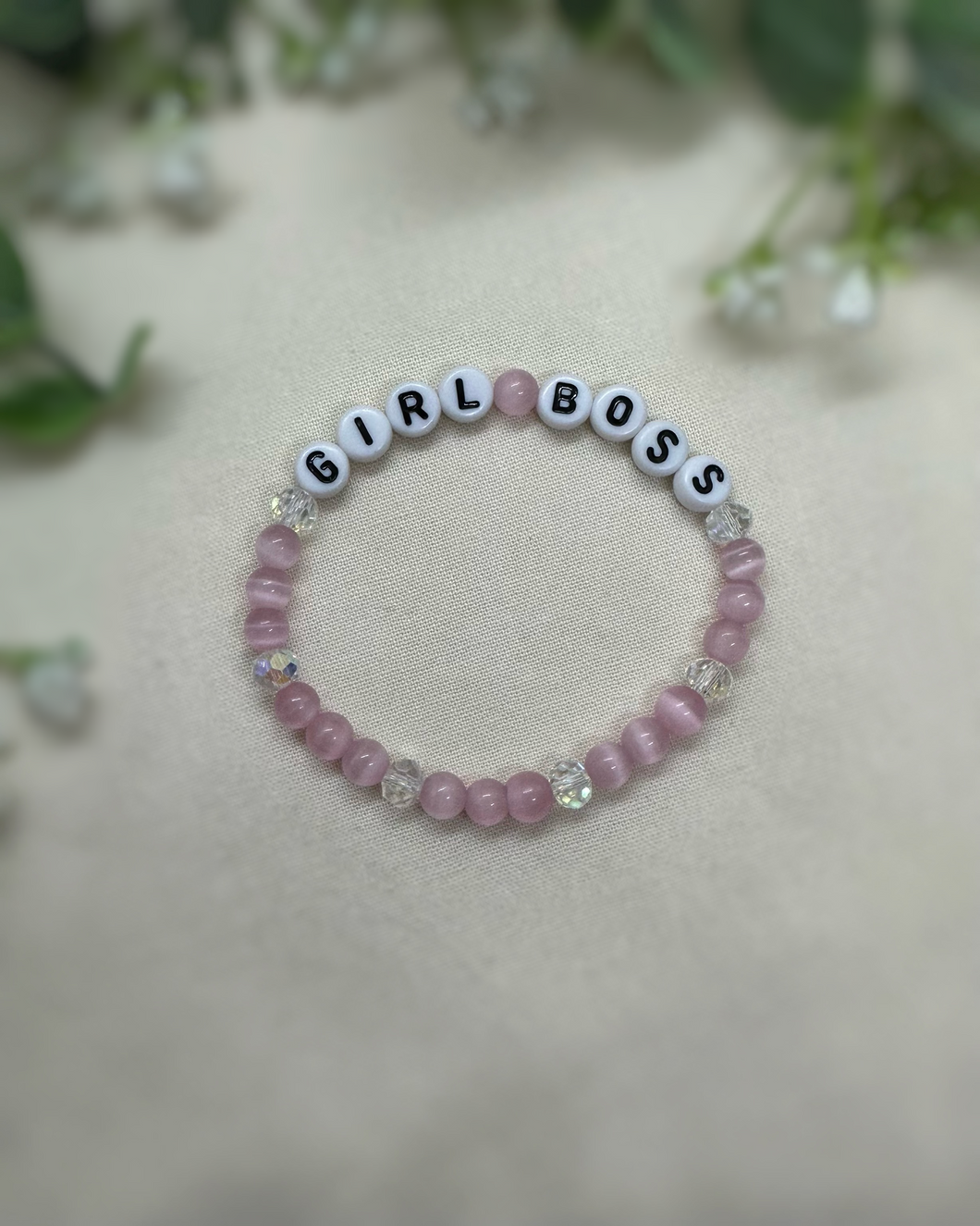 GIRL BOSS pink cateye pre-made bracelet