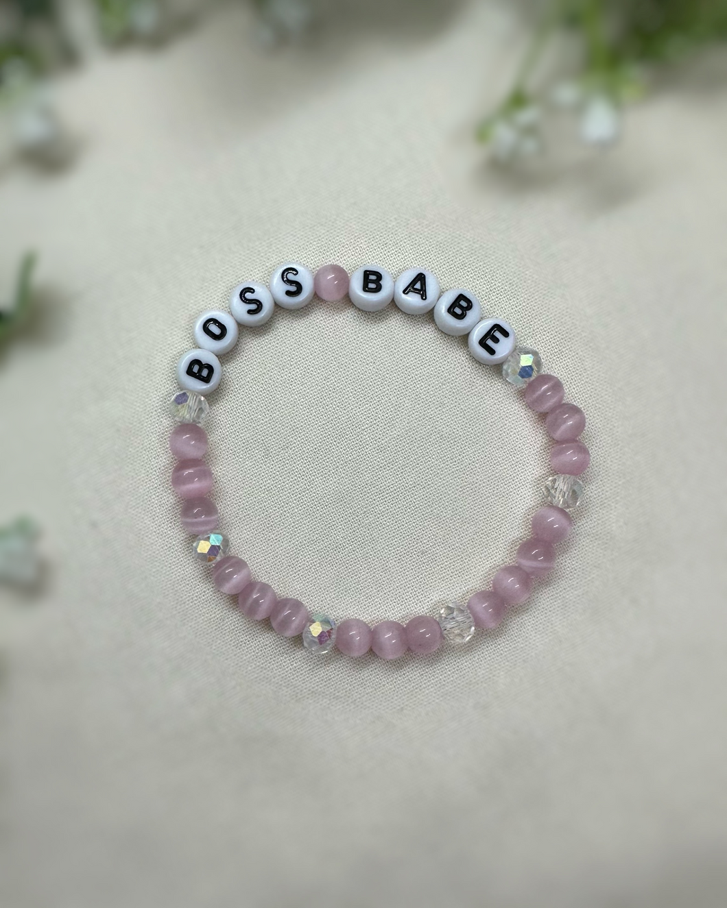 BOSS BABE pink cateye pre-made bracelet
