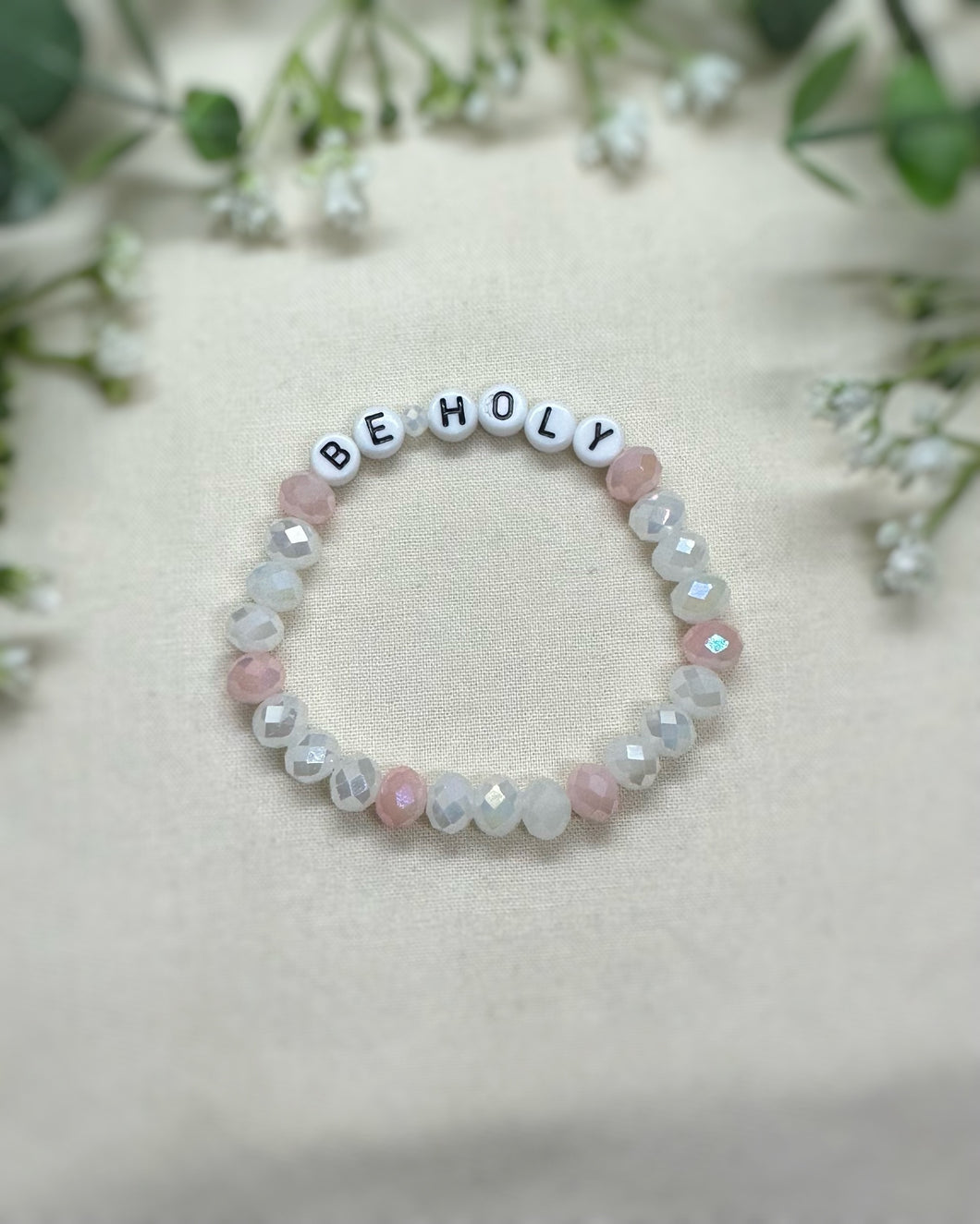 BE HOLY white and pink pre-made bracelet