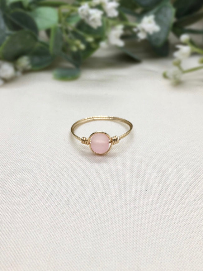 Pink Seaglass- Gold Ring