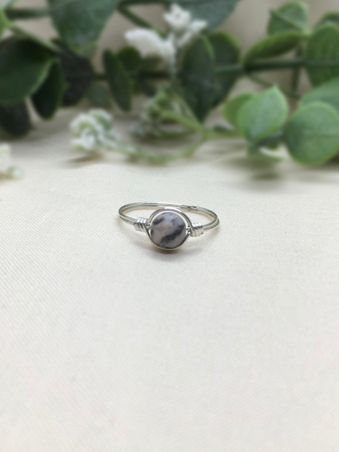 Gray and Pink Stone- Silver Ring