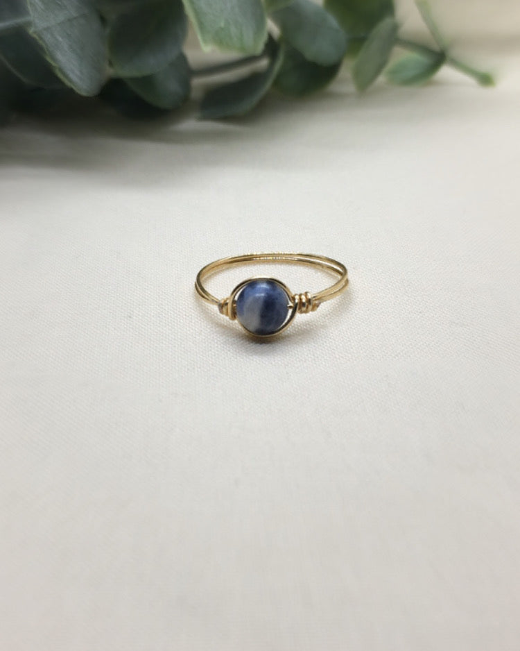 Blue and White Marble Stone- Gold Ring