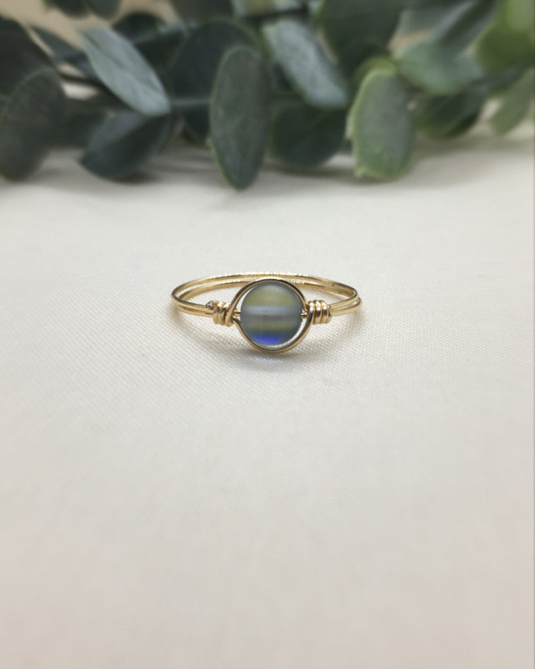 Iridescent with Gray Tint- Gold Ring