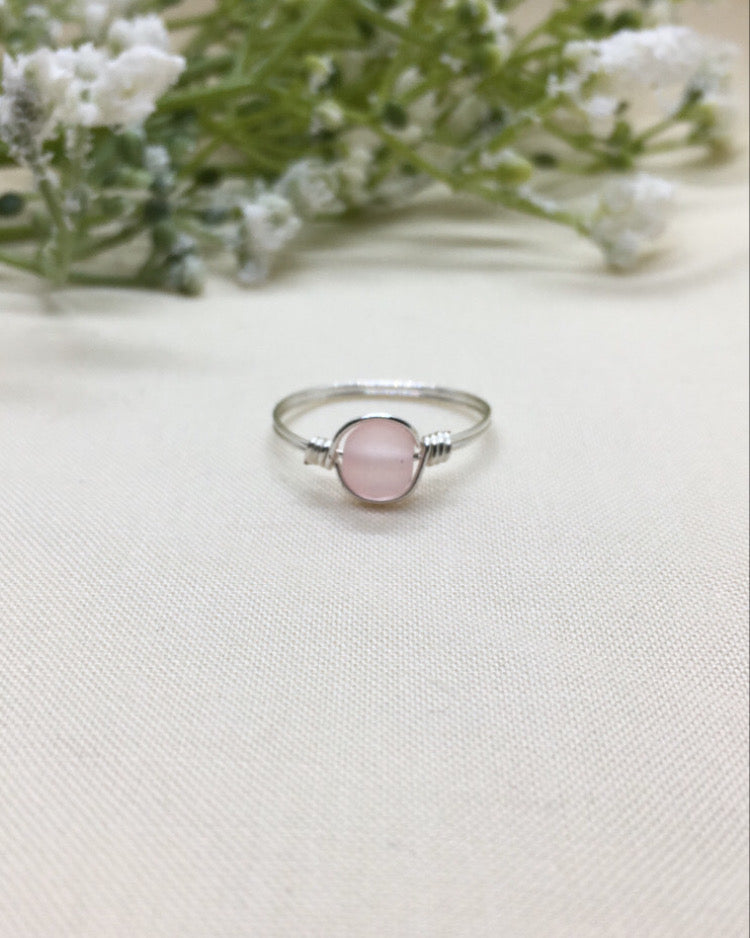 Pink Seaglass- Silver Ring